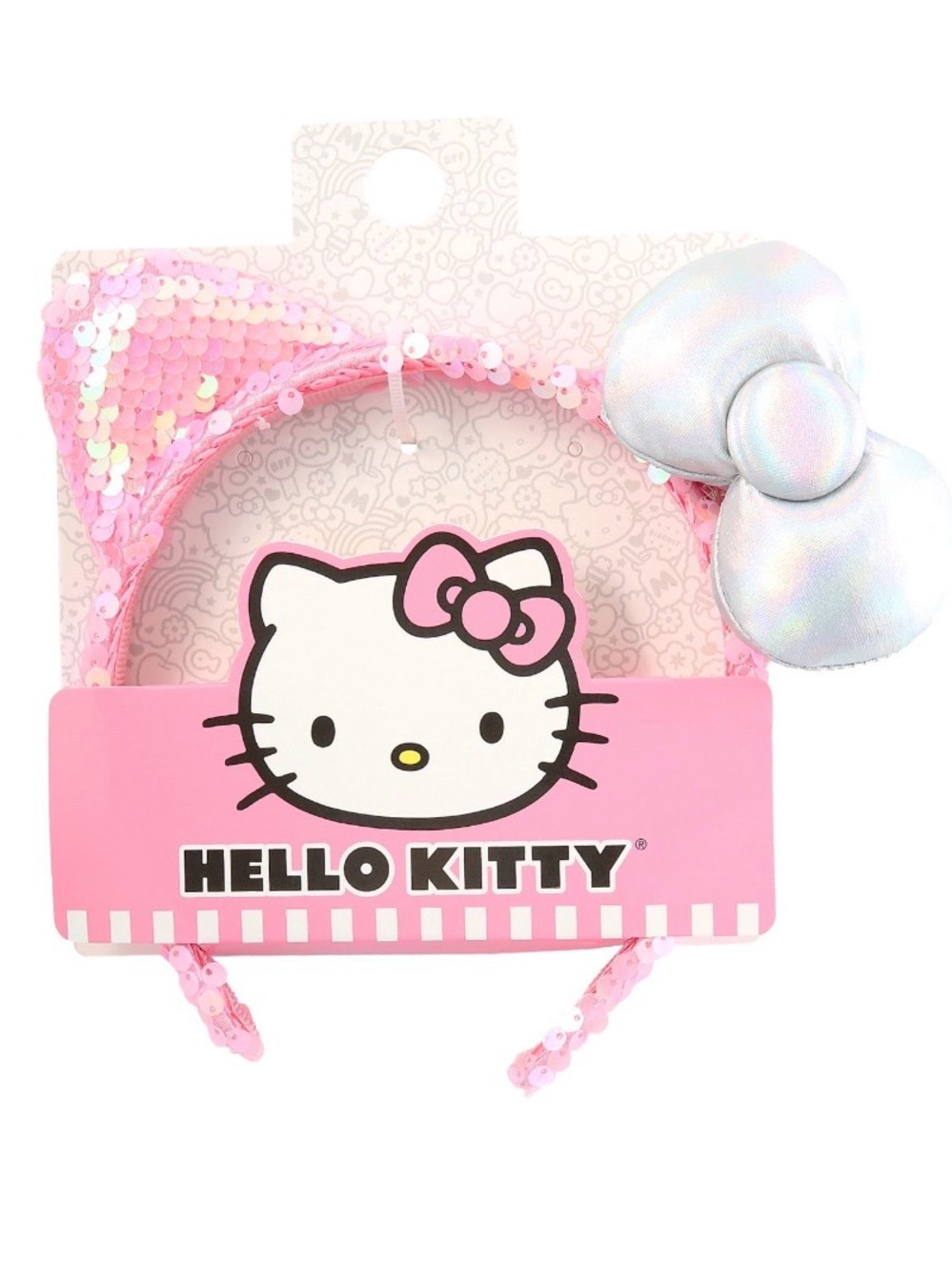 Hello Kitty Pink Sequin Cat Ear Headband with Iridescent Bow